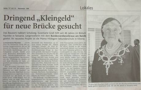 Susemarie Groß, Bundesverdienstkreuz, Zeitungsartikel Dürener Zeitung
