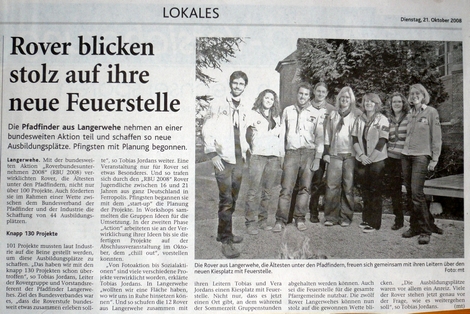 Dürener Zeitung 2008-10-21 Rover blicken stolz auf ihre neue Feuerstelle